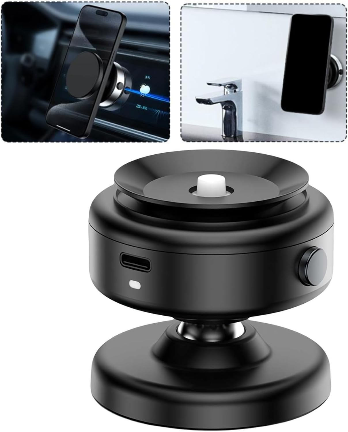 Electric Vacuum Magnetic Suction Car Phone Mount, 360 Degree Rotating, Strong Suction for Car Kitchen Mirro Gym Bath Shower  All Smooth Surface, Compatible with 4.7-inch Or Above Smartphones