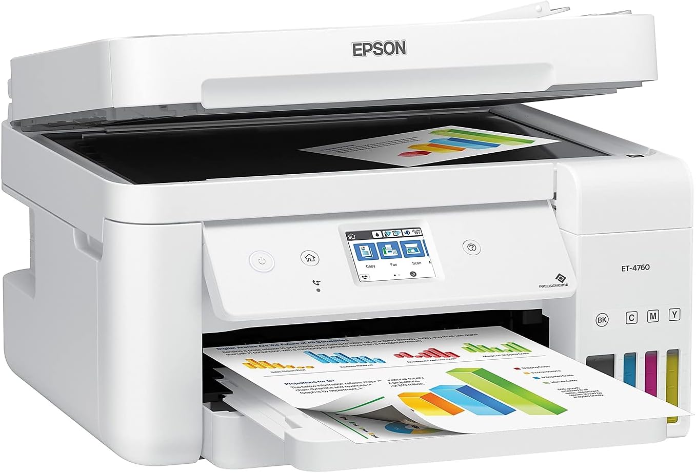 Epson EcoTank ET-4760 Wireless Color All-in-One Cartridge-Free Supertank Printer with Scanner, Copier, Fax, ADF and Ethernet - White