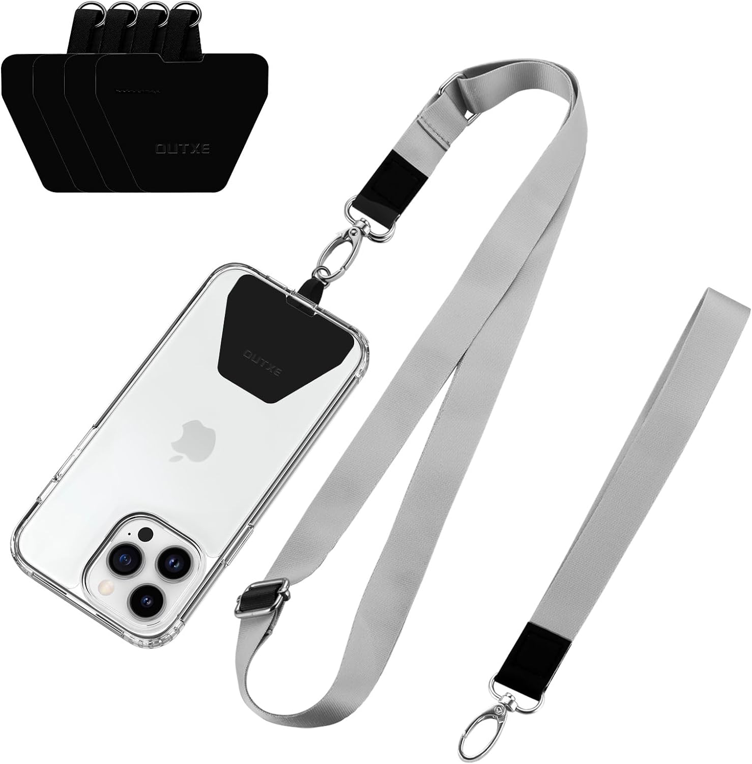 OUTXE Phone Lanyard - 4× Pads, 1× Adjustable Neck Strap, 1× Wrist Strap, Nylon, Compatible with All Smartphone