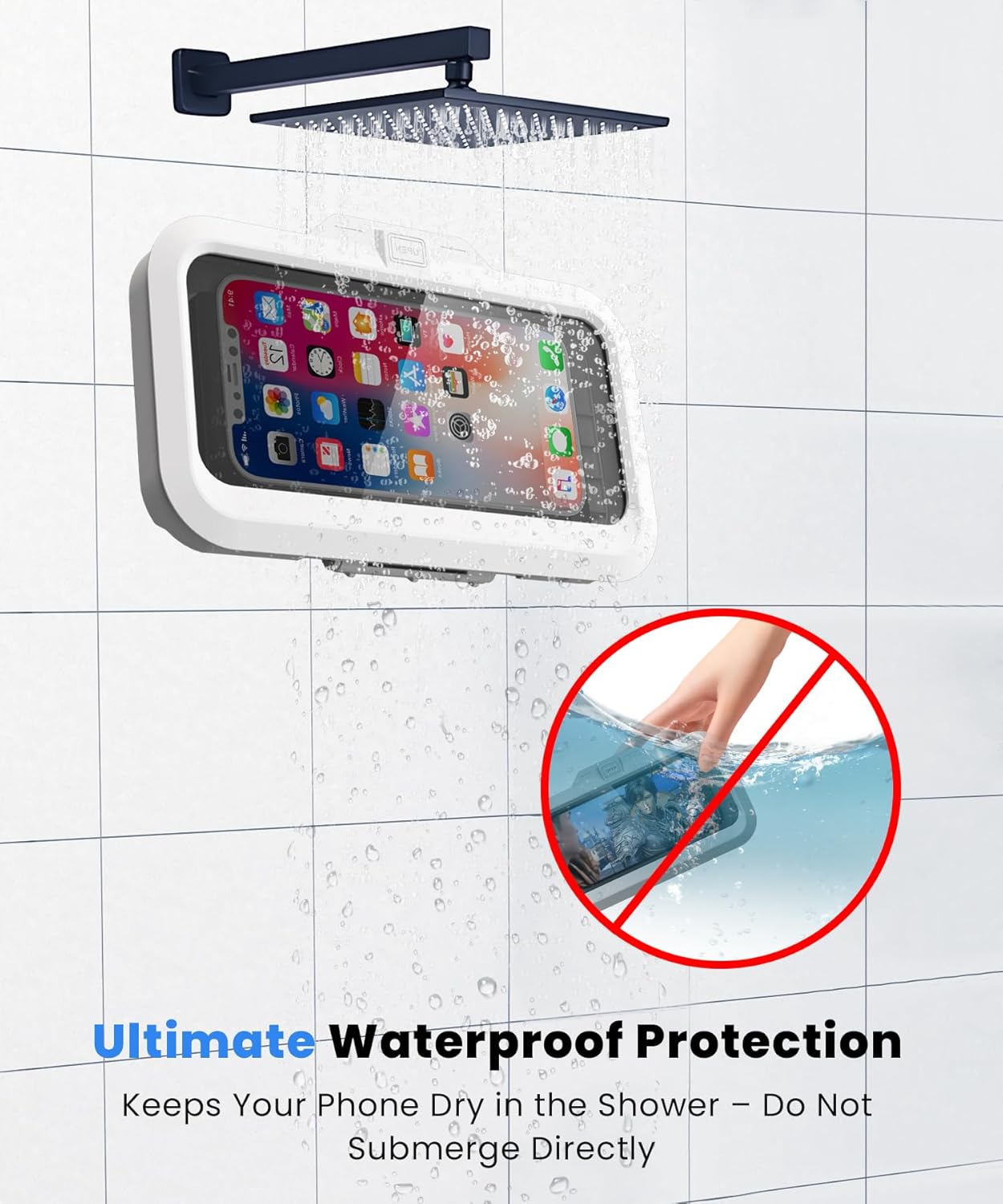 URROY Shower Phone Holder Waterproof One-Touch Open with Strong Adhesive Shower Phone Case Anti-Fog  Sensitive Touchscreen Bathroom Wall Phone Mount Stand Universal Fit for iPhone  Smartphones